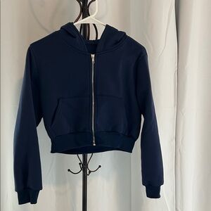 SHEIN Navy Blue Cropped Zip-Up Hoodie Jacket